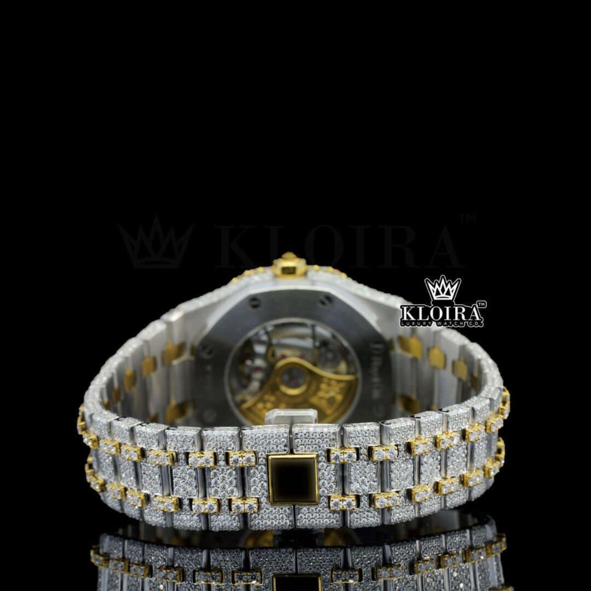 Two Tone Yellow Dial Arabic Numerals Lab Grown Diamond Watch Caseback View