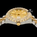 Two Tone Yellow Dial Diamond Bezel Iced Out Moissanite Watch Crown View