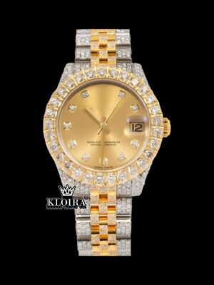 Two Tone Yellow Dial Diamond Bezel Iced Out Moissanite Watch