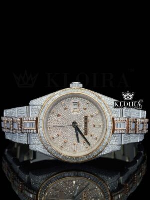 Two Tone Yellow Dial Diamond Markers Full Iced Out Moissanite Watch