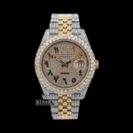 Two Tone Yellow Dial Rainbow Arabic Numerals Moissanite Diamond Watch