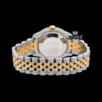 Two Tone Yellow Gold Black Dial Roman Numerals Moissanite Diamond Watch Front View Caseback View
