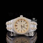 Two Tone Yellow Gold Dial Iced Out Moissanite Diamond Watch