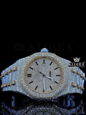 Two Tone Yellow Gold Iced Out Moissanite Diamond Watch