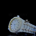Two Tone Yellow Gold Iced Out Moissanite Diamond Watch Left Profile View