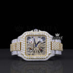 Two Tone Yellow Gold Skeleton Dial Moissanite Diamonds Watch