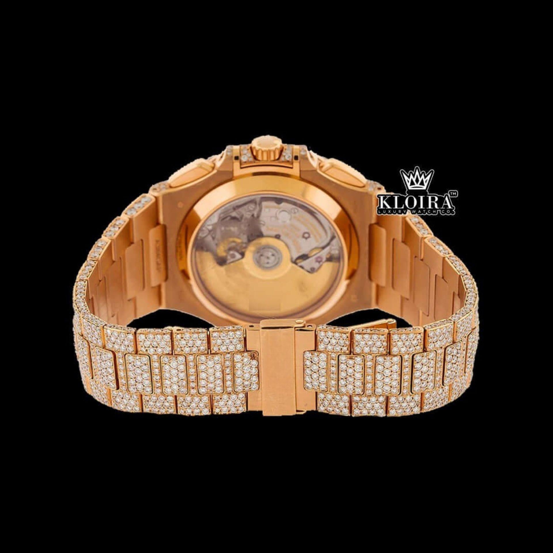 Two Yone Rose Gold Dial Chronograph Stick Markers Moissanite Diamond Watch Caseback View