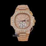 Two Yone Rose Gold Dial Chronograph Stick Markers Moissanite Diamond Watch