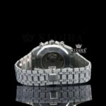 White Chronograph Dial Stick Markers Fully Iced Out Natural Diamond Watch Caseback View