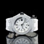 White Dial AP Black Stick Markers Semi Iced Out Moissanite Watch