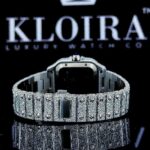 White Dial Arabic Numerals Fully Iced Out Moissanite Watch Back View
