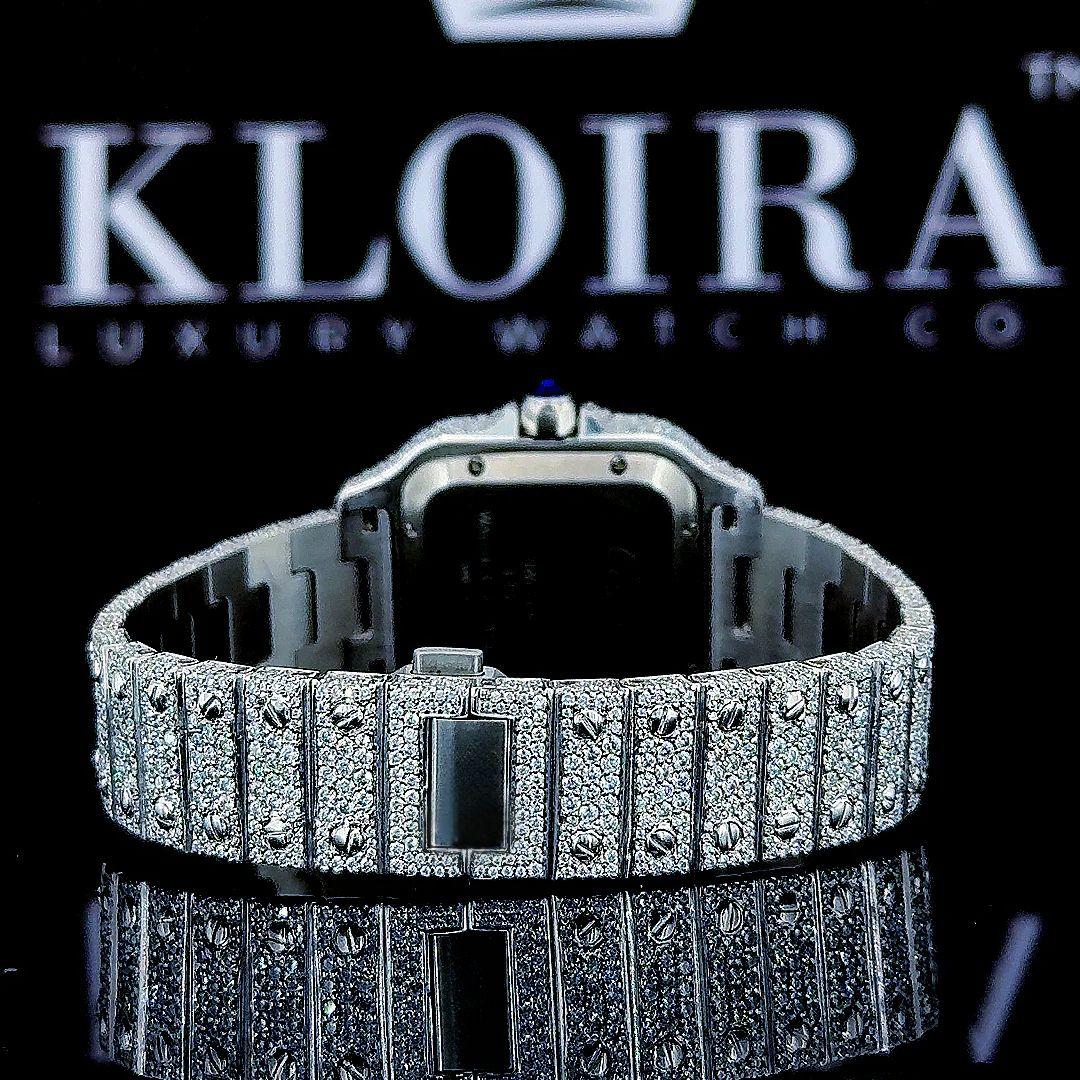 White Dial Arabic Numerals Fully Iced Out Moissanite Watch Back View