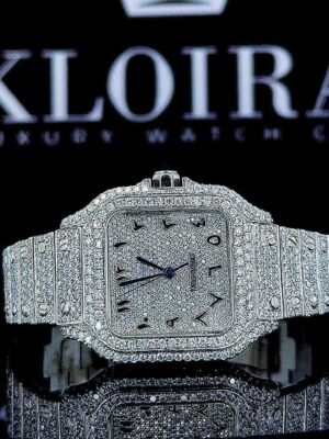 White Dial Arabic Numerals Fully Iced Out Moissanite Watch