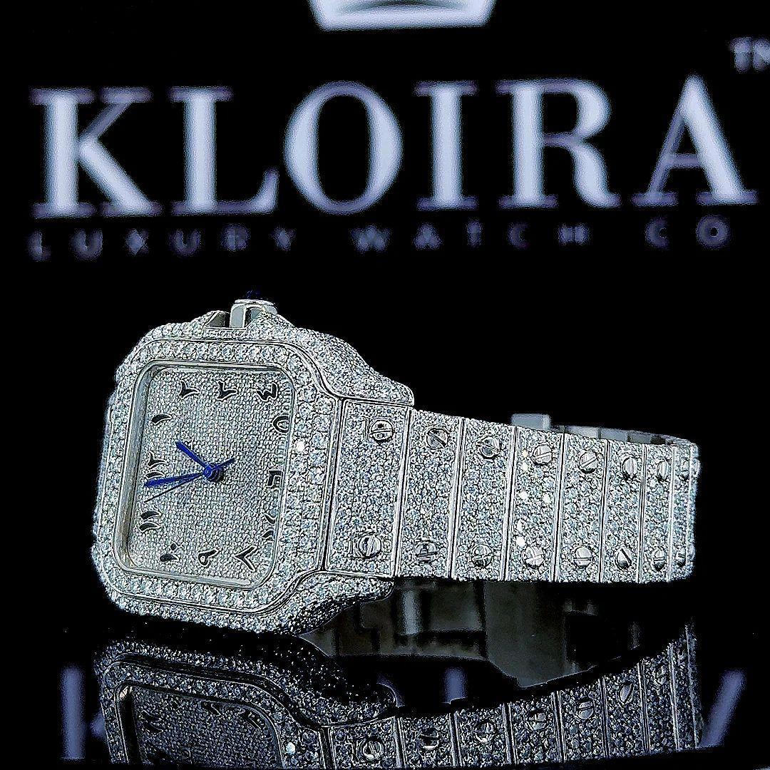 White Dial Arabic Numerals Fully Iced Out Moissanite Watch Right Strap View