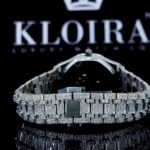 White Dial Black Arabic Numerals Fully Iced Out Moissanite Diamond Watch Caseback View