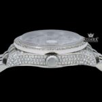 White Dial Black Roman Numerals Bust Down Moissanite Diamond Watch Crown View