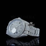 White Dial Black Roman Numerals Fully Iced Out Moissanite Watch Close Up Dial View