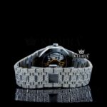 White Dial Black Stick Markers AP Fully Iced Out Moissanite Watch Caseback View