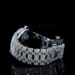White Dial Black Stick Markers AP Fully Iced Out Moissanite Watch Left Side Bracelet View