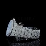 White Dial Black Stick Markers AP Fully Iced Out Moissanite Watch Left Side View