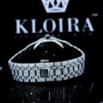 White Dial Blue Arabic Numerals Fully Iced Out Moissanite Diamond Watch Caseback View