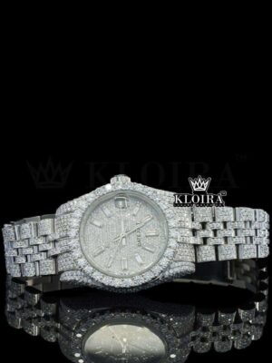 White Dial Diamond Markers Date Display Fully Iced Out Moissanite Watch