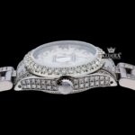 White Dial Diamond Markers Date Display Moissanite Diamond Watch Crown View