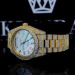 White Dial Diamond Markers Fully Iced Out Moissanite Diamond Watch Left Profile View
