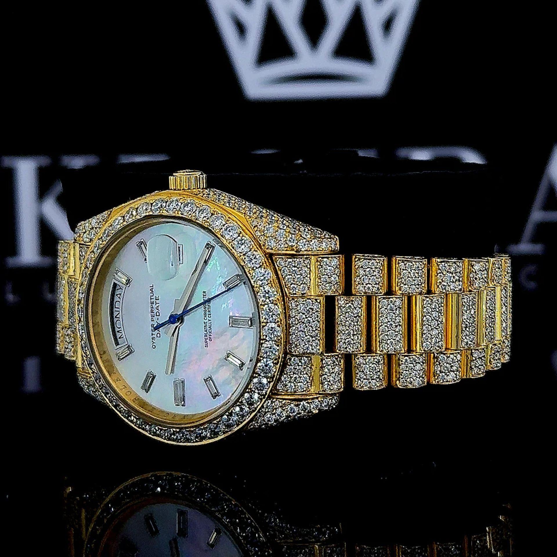 White Dial Diamond Markers Fully Iced Out Moissanite Diamond Watch Left Profile View