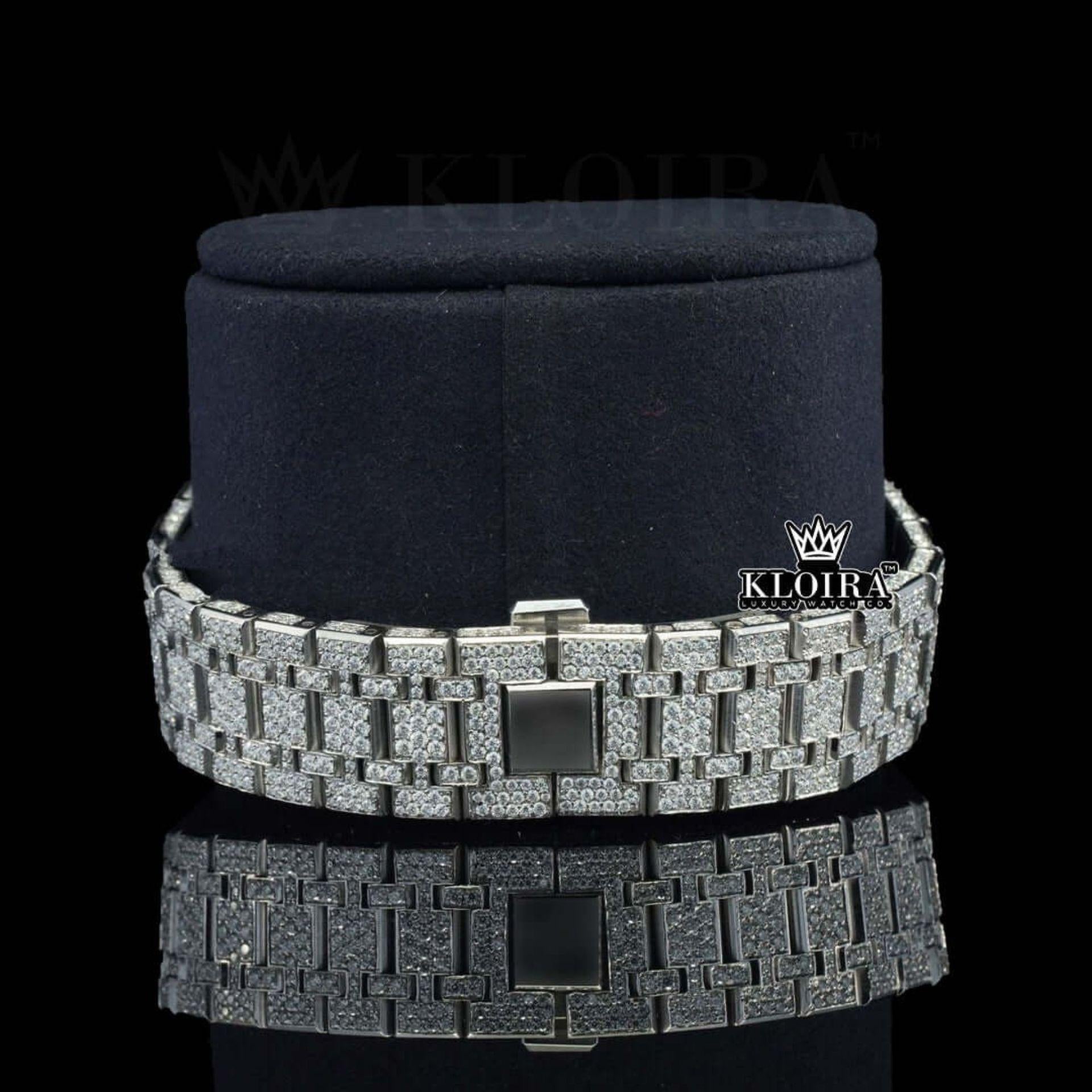 White Dial Diamond Markers Fully Iced Out Moissanite Watch Bracelet View