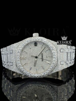 White Dial Diamond Markers Fully Iced Out Moissanite Watch