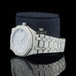 White Dial Diamond Markers Fully Iced Out Moissanite Watch Laft Profile View