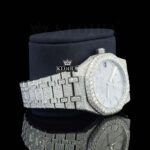 White Dial Diamond Markers Fully Iced Out Moissanite Watch Right Profile View
