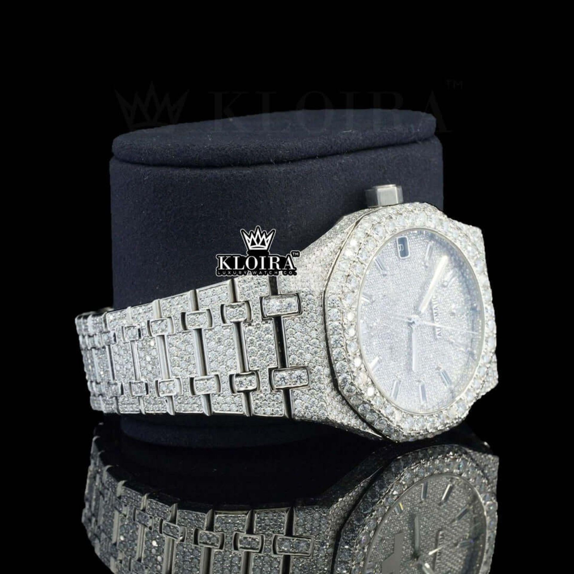 White Dial Diamond Markers Fully Iced Out Moissanite Watch Right Profile View