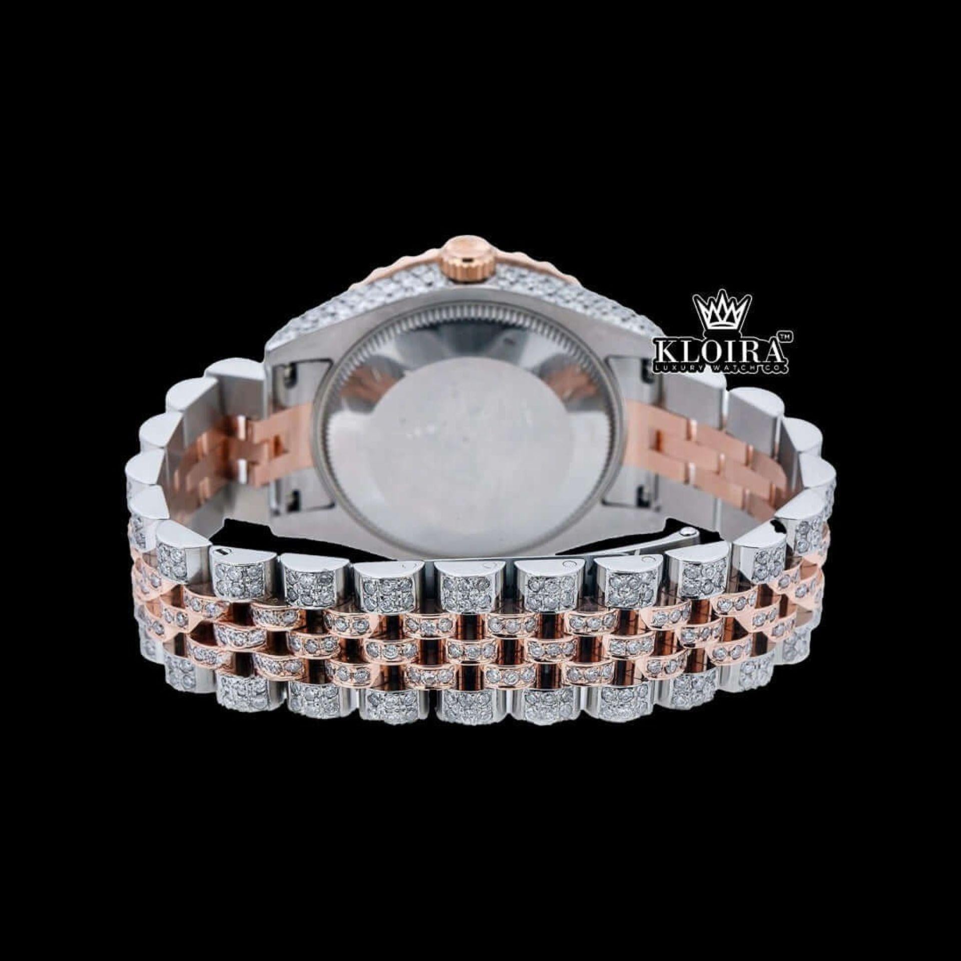 White Dial Diamond Markers Two Tone Iced Out Moissanite Watch Caseback View