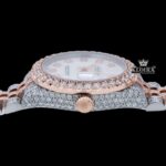 White Dial Diamond Markers Two Tone Iced Out Moissanite Watch Crown View