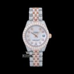 White Dial Diamond Markers Two Tone Iced Out Moissanite Watch