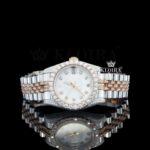 White Dial Diamond Markers Two Tone Rose Gold Strap Moissanite Watch