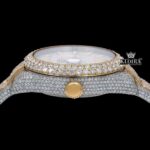 White Dial Dual Time Two Tone Moissanite Diamond Watch Crown View