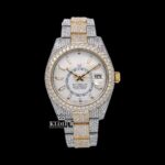 White Dial Dual Time Two Tone Moissanite Diamond Watch