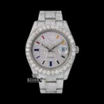 White Dial Rainbow Markers Fully Iced Out Moissanite Diamond Watch