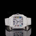 White Dial Rainbow Roman Numerals Fully Iced Moissanite Diamond Watch