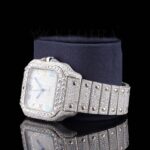 White Dial Rainbow Roman Numerals Fully Iced Moissanite Diamond Watch Left Profile View
