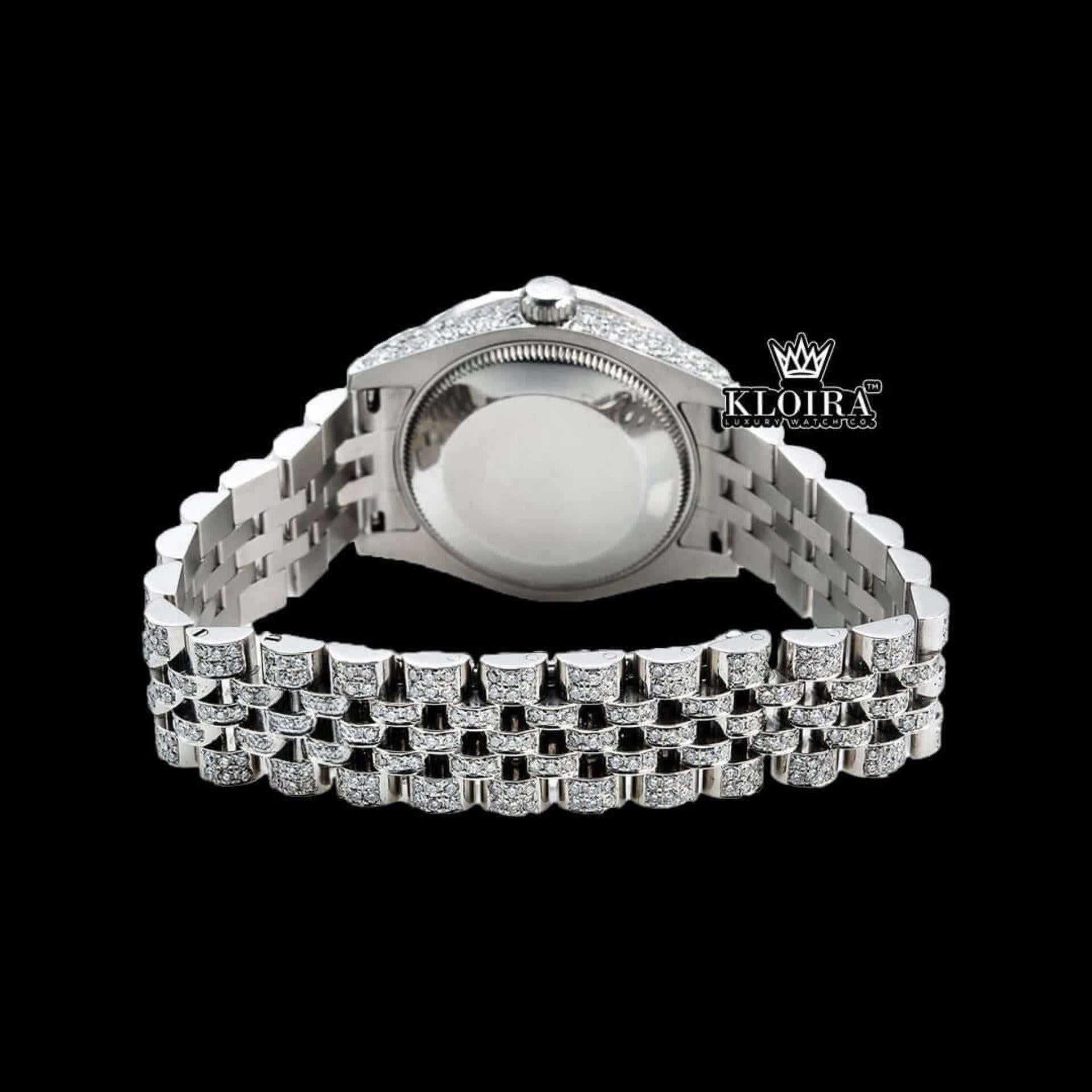 White Dial Roman Numeral Fully Iced Out Moissanite Diamond Watch Caseback View