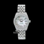 White Dial Roman Numeral Fully Iced Out Moissanite Diamond Watch