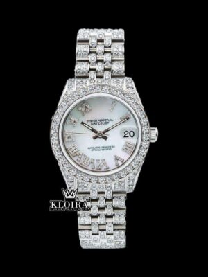 White Dial Roman Numeral Fully Iced Out Moissanite Diamond Watch