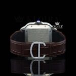 White Dial Roman Numerals Brown Leather Strap Moissanite Diamond Watch Caseback View