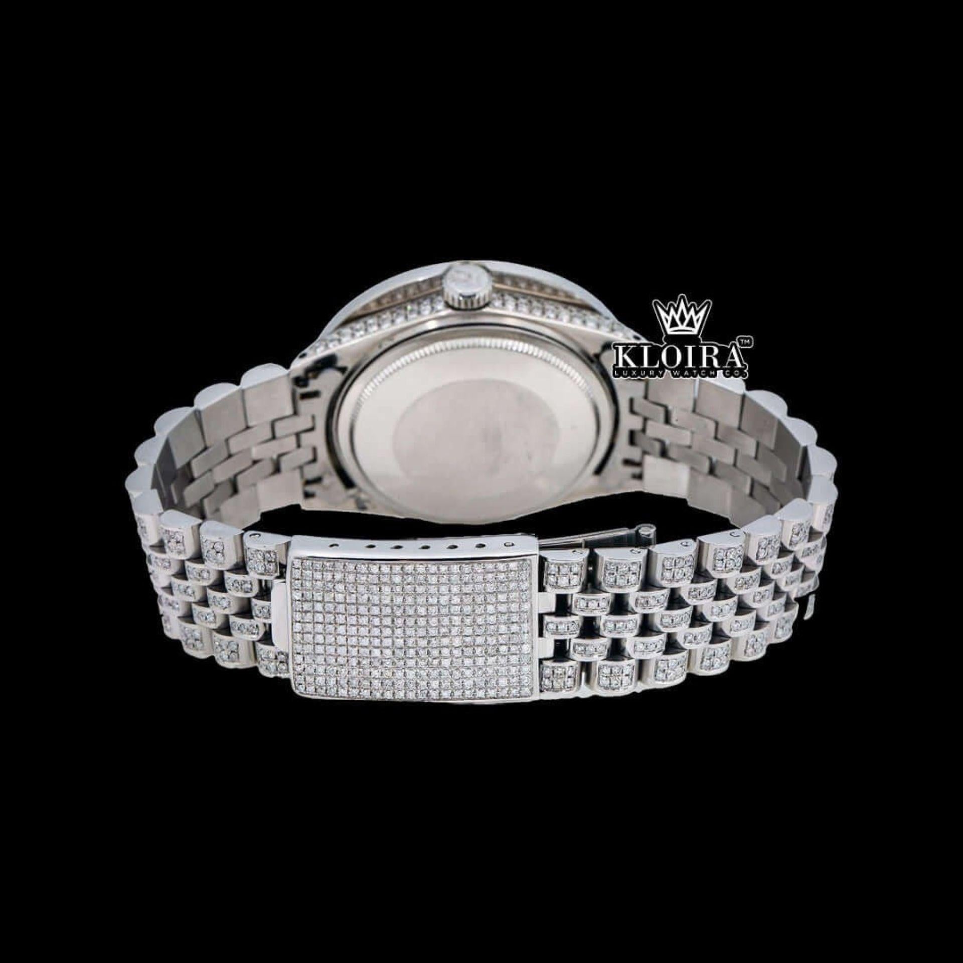 White Dial Roman Numerals Diamond Link Strap Moissanite Watch Caseback View