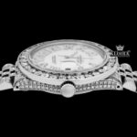 White Dial Roman Numerals Diamond Link Strap Moissanite Watch Crown View