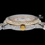White Dial Roman Numerals Two Tone Moissanite Diamond Watch Crown View